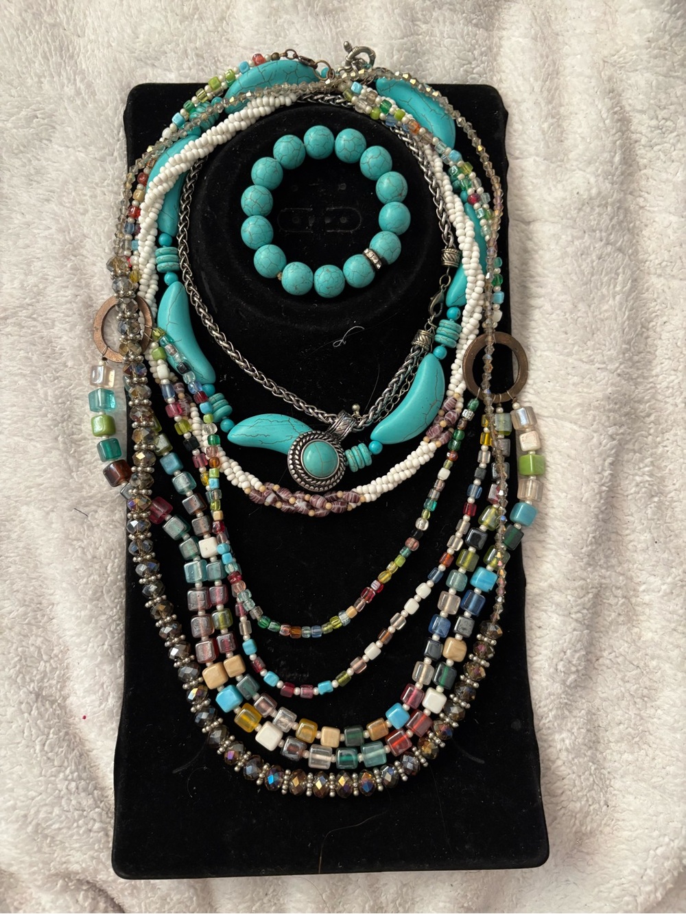 Turquoise Multi-Strand Beaded Necklace Set with Bracelet